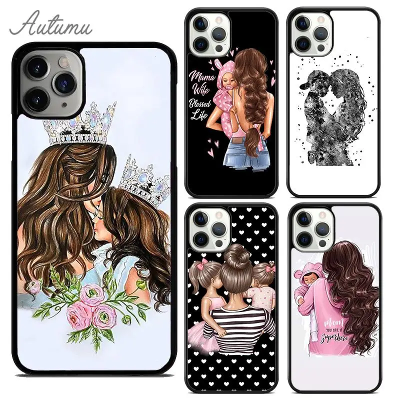 Schöne Mutter Tochter Sohn Handyhülle für iPhone 17 Air 15 16 11 12 13 14 Pro Max Plus Cover coque Fundas Shell