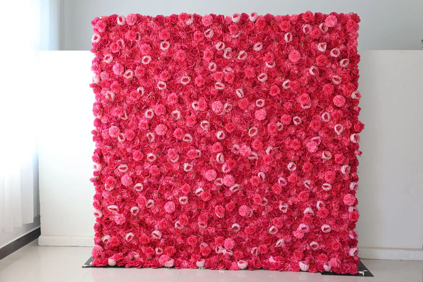 

3D Rose Red Gradient Rolling Up Cloth Curtain Flower Wall Wedding Backdrop Decor Fabric Milan Turf Plants Wall Party Prop