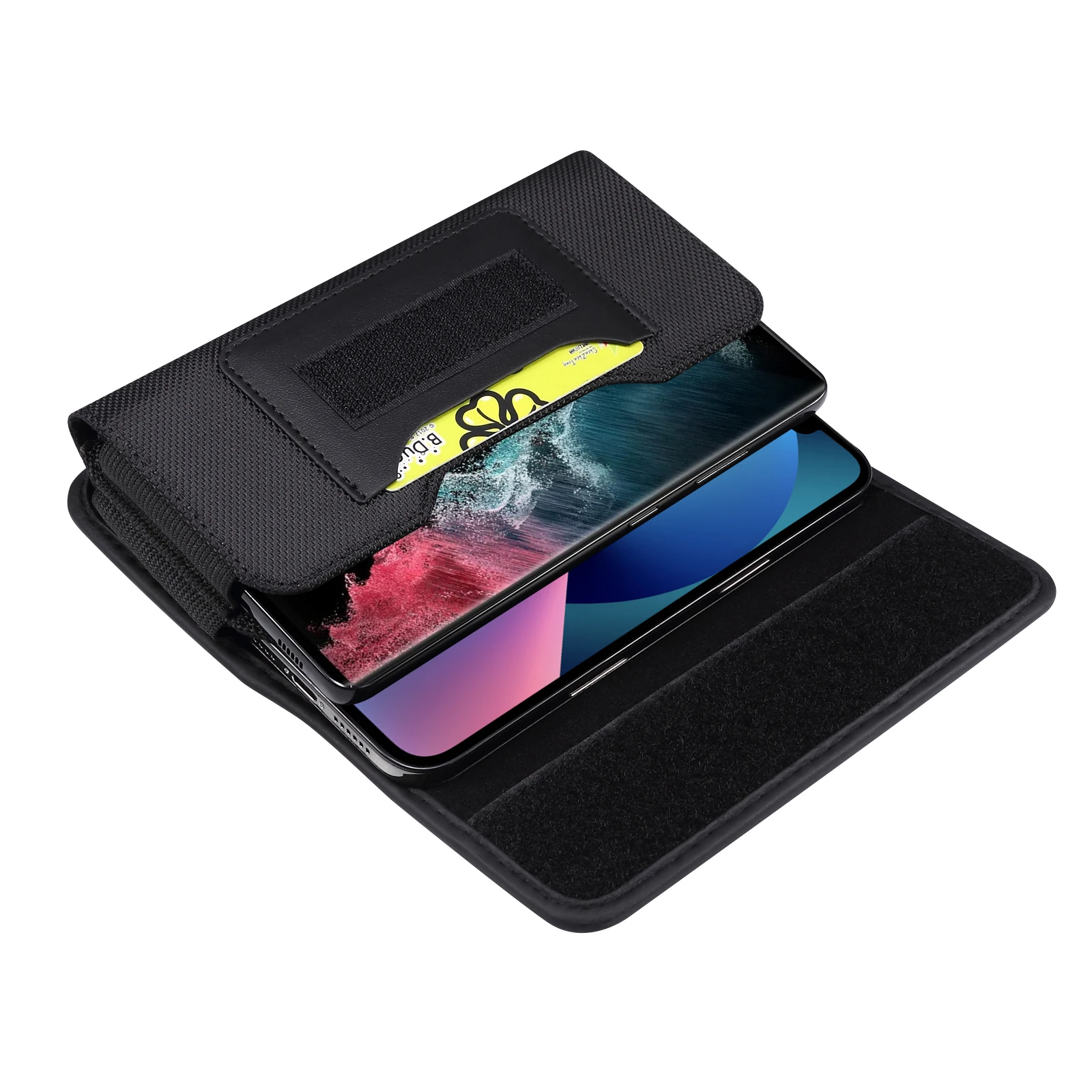 Nylon Waterproof Dual Pouch 2 Mobile Phone Belt Clip Case Holster For iPhone 14 Pro Xiaomi Redmi Note 11 9 Samsung Men Waist Bag