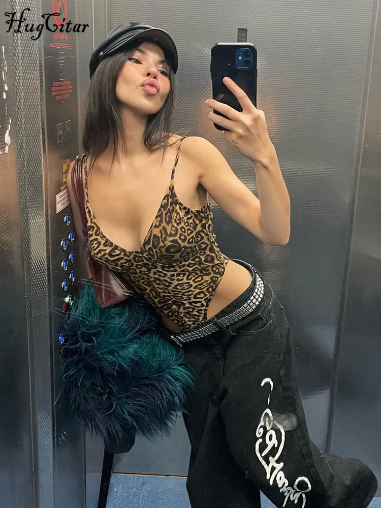 

Hugcitar 2025, комбинезоны с леопардовым принтом и открытой спиной, сексуальное облегающее боди, летняя женская мода Y2K, комбинезон Brach Festival, ночной клуб