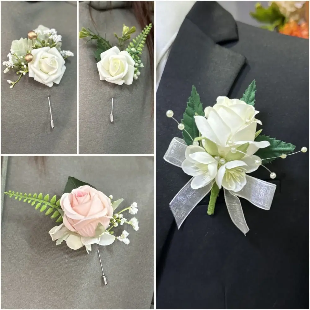 Silk Cloth Wedding Boutonniere Artificial Party Decoration Wrist Corsage Brooch Pin Flower Buttonhole Corsage