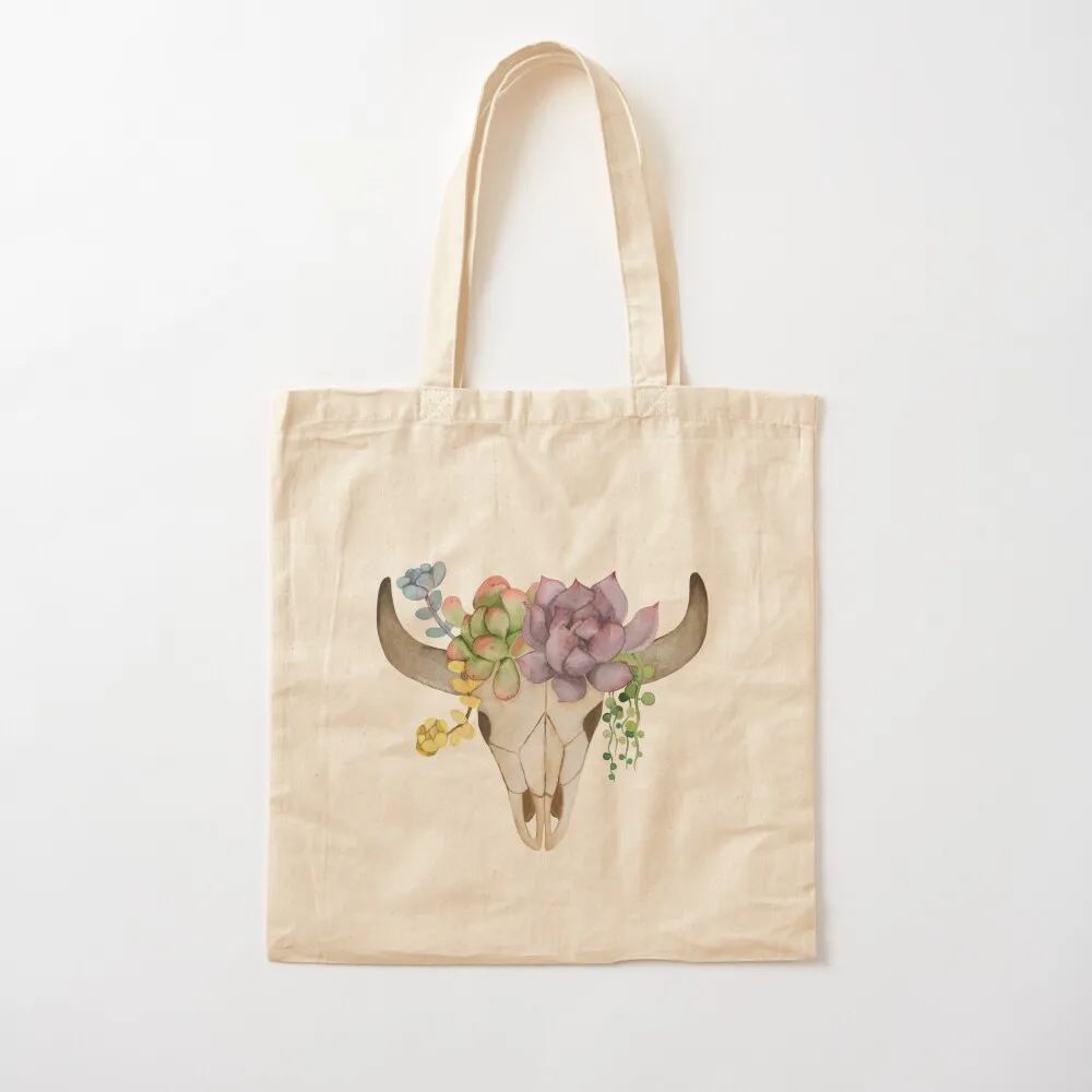 

Succulent Bull Skull (white background) Tote Bag Reusable bags canvas shopping bag Candy bags canvas tote bags Canvas Tote Bag
