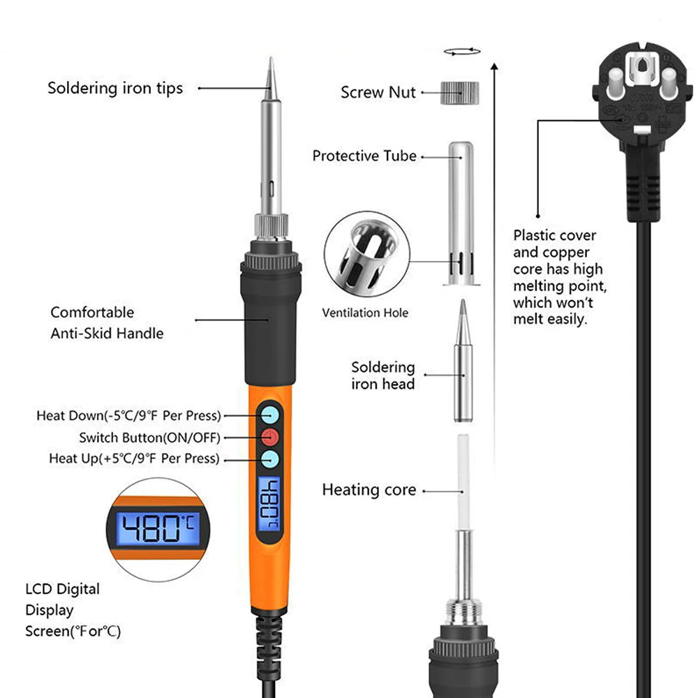 90W Electric Soldering Iron Digital Temp Adjustment Automatic Sleep Internal Thermal Ceramic Heating Electronic Welding Tools