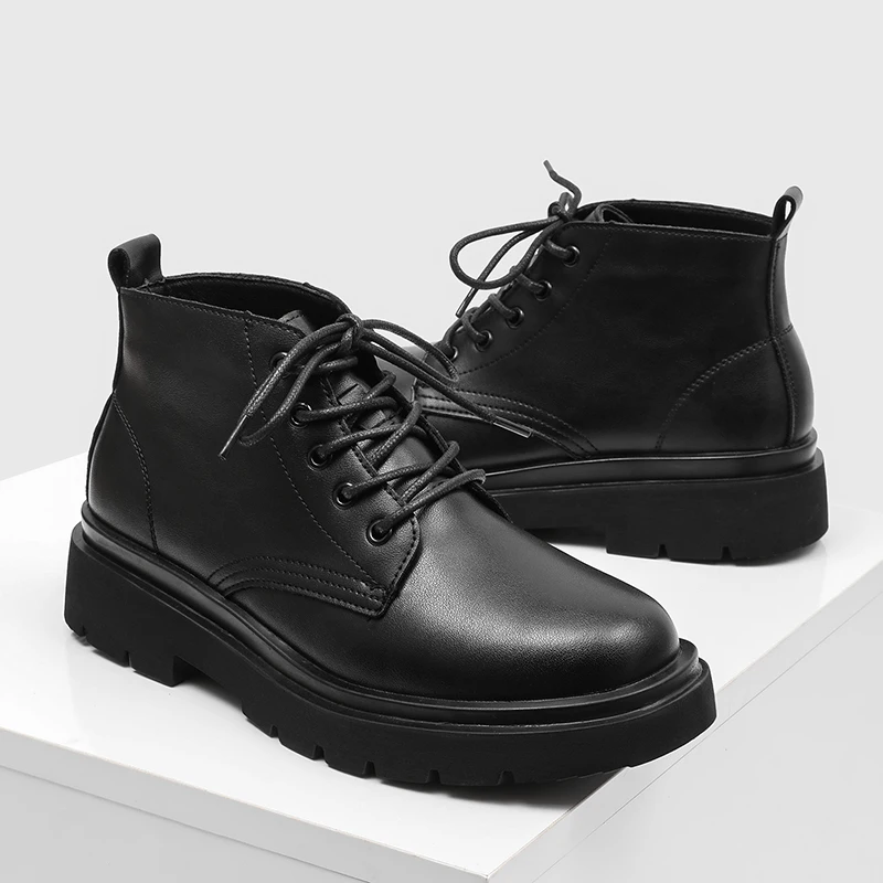 Men Black Ankle Boots British Casual Lace-up Thick-soled Anti-slip Business Boots Social Boots Size Range 38 - 46 Men Boots