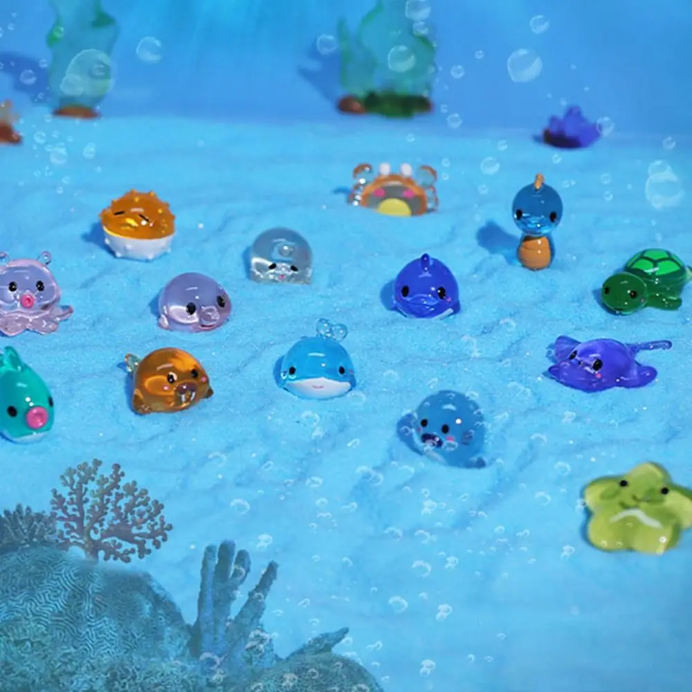 Cartoon Luminous Ocean Animal Ornament Resin Crafts Cute Ocean Animal Miniature Figurines DIY Mini Ocean Animal Statue