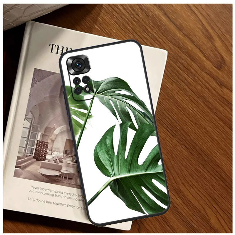 Grünes monstera blatt etui für xiaomi redmi note 12 12s 11 11s 10 10s 9 9s 8 pro 8t redmi 12c 10c 9c rückseitige abdeckung