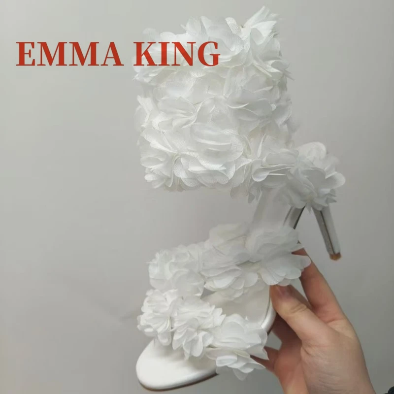 صنادل نسائية من التول Strappy صنادل صيفية عصرية بمقدمة مستديرة صنادل صيفية مزهّرة عند الكاحل أحذية ملهى ليلي 43 #4