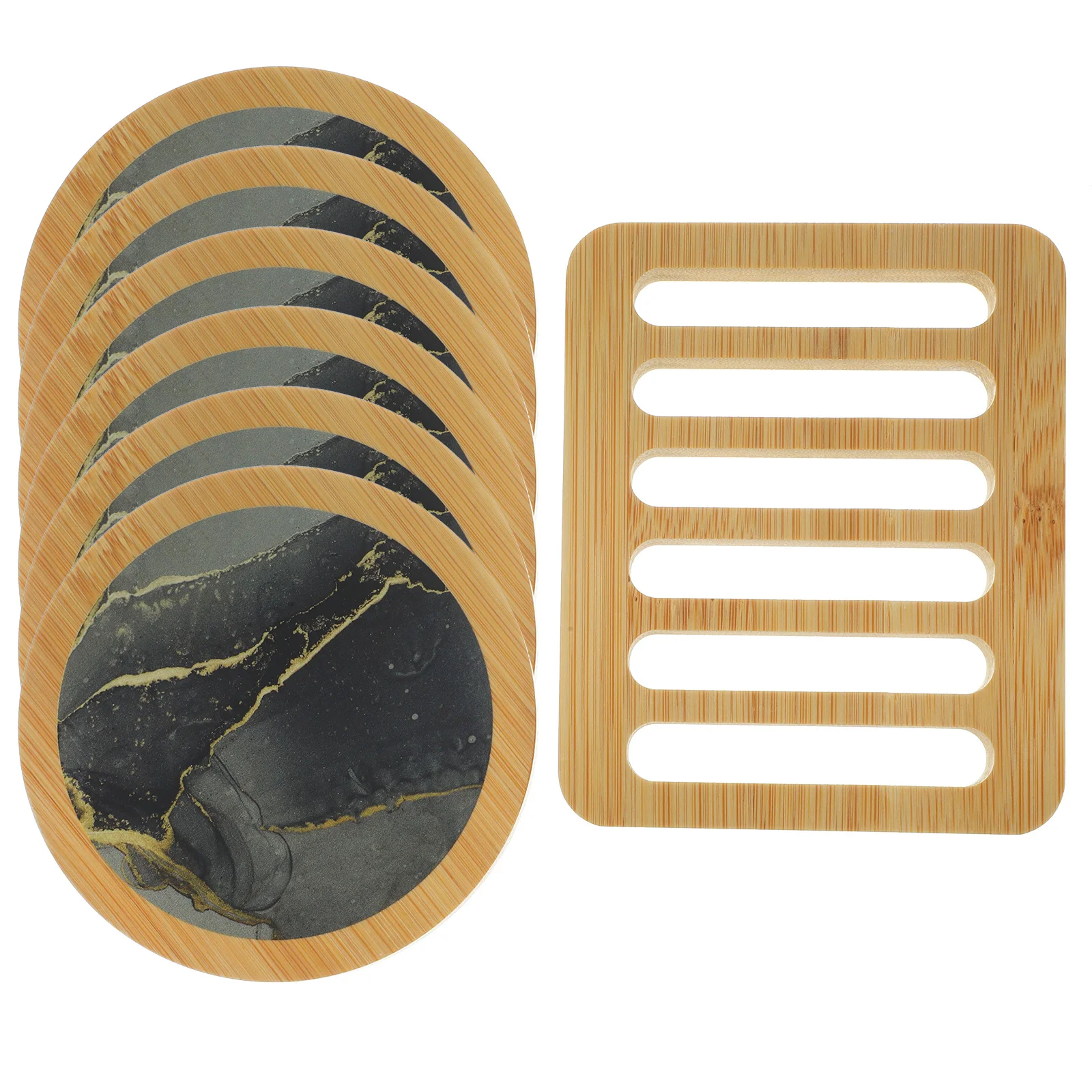 

1 set Marble Coasters Wooden Drink Protectors Heat-Resistant Cup Mats For Home Office Coffee Table Tabletop Accessories