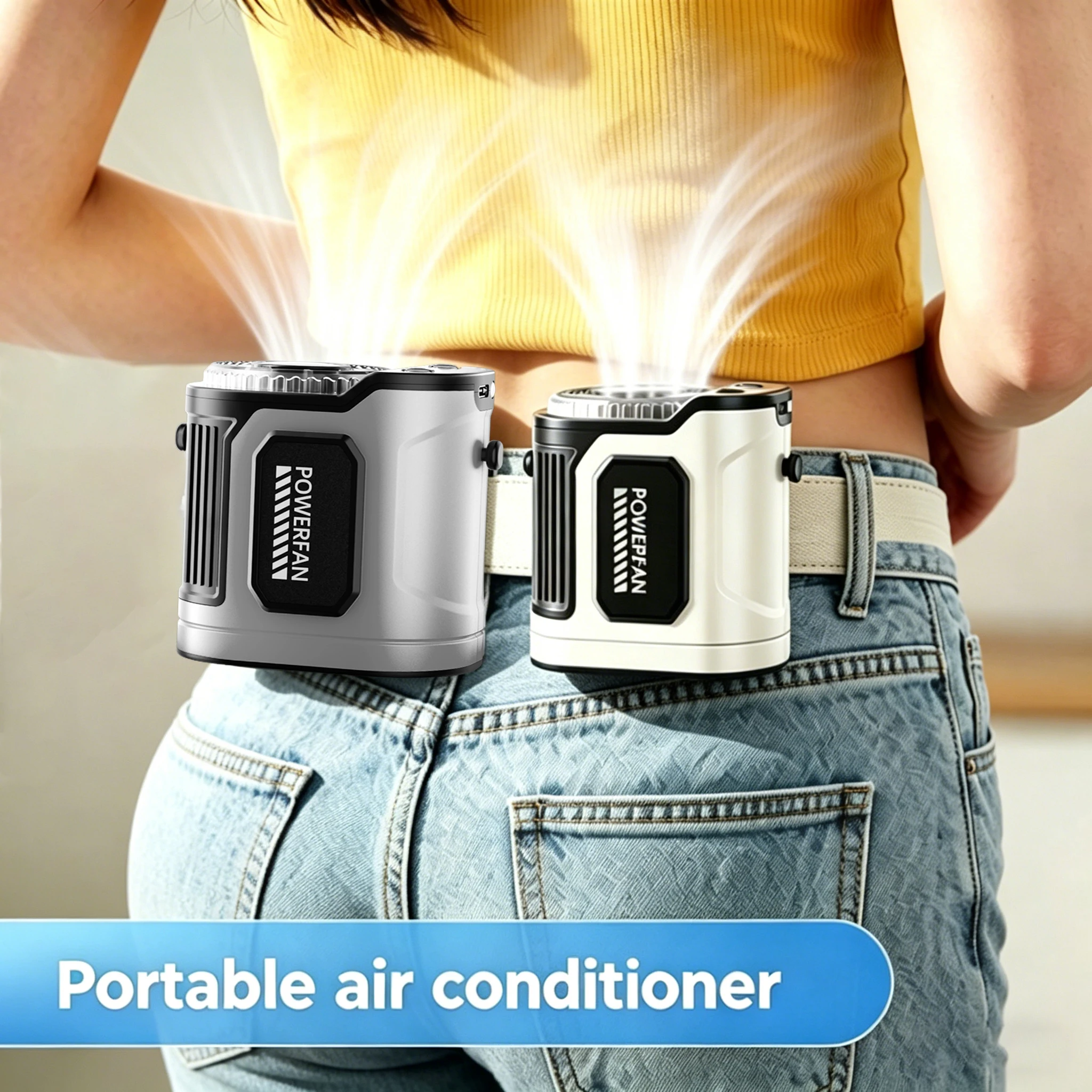 Portable Waist Fan with Clip-On Strap, Rechargeable Battery-Powered, 5 Speed Settings, and Hands-Free Flashlight, Ideal for Outdoor Camping and Travel