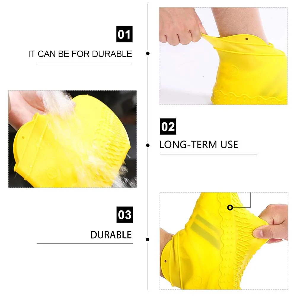 

3Pairs Silicone Overshoes Waterproof Anti-Slip Shoe Covers for Rain Protection Reusable Foldable Slip-on Design Medium Tube
