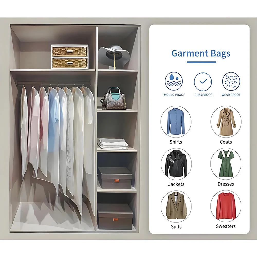 Clear Garment Suit Dress Cover Bag for Closet Storage Dust Coat Cover Gown Bags Shirt Protector with Zipper for Hanging Clothes - view 4