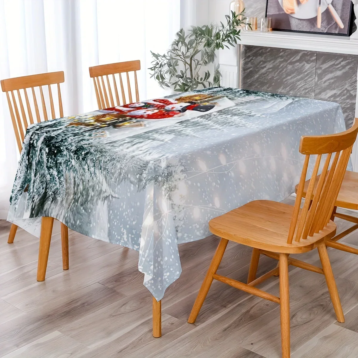 Christmas White Snowman Pattern Rectangle Tablecloth Table Decor Waterproof Tablecloth for Table Christmas Party Decorations