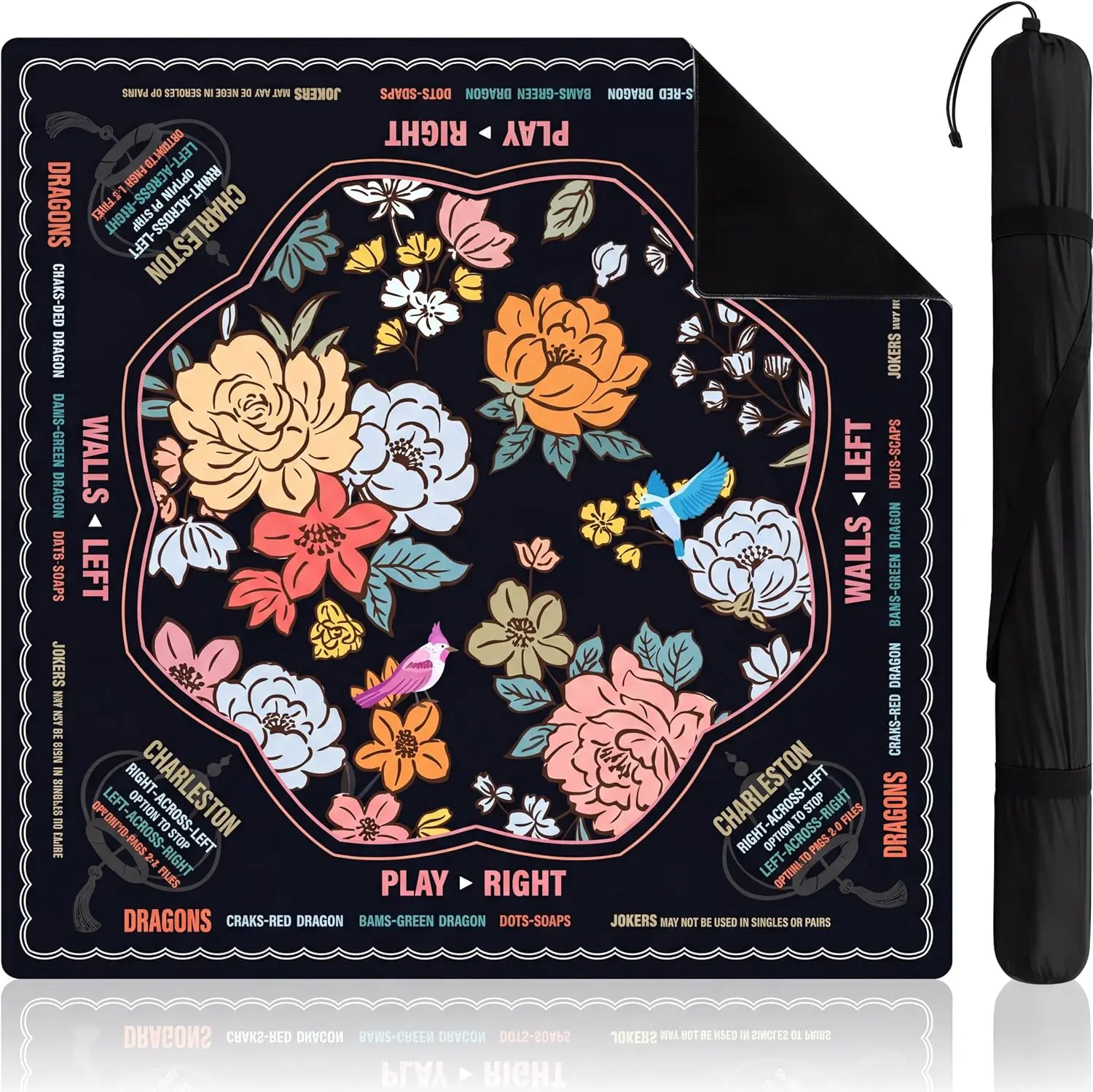 80cm Black American Mahjong Mat for Table Non-Slip Noise Reduction Gaming Mat with Carrying Bag for Mahjong Poker Board Games