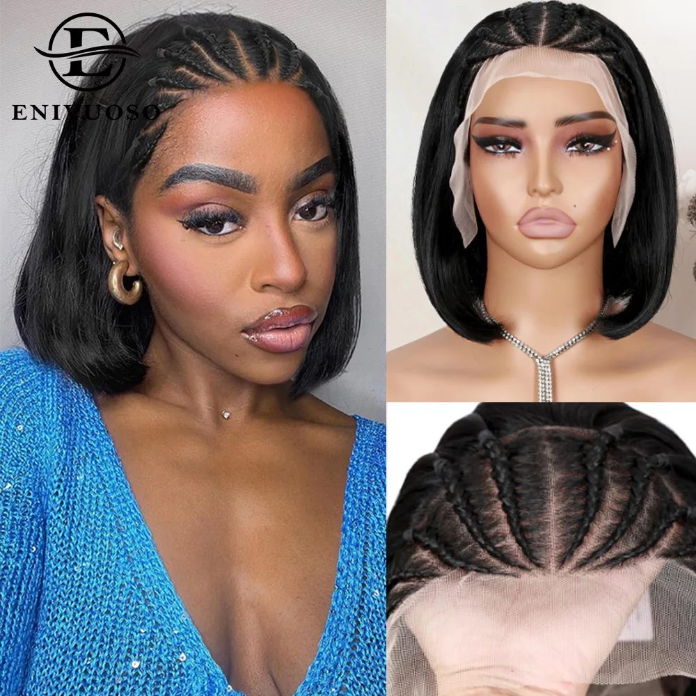 

13x4 Прямой Боб Парик Фронта Шнурка Плетеные Парики для Чернокожих Женщин Натуральные Черные Бесклеевые Синтетические Предварительно Бои Прямые Парики Шнурка Боб