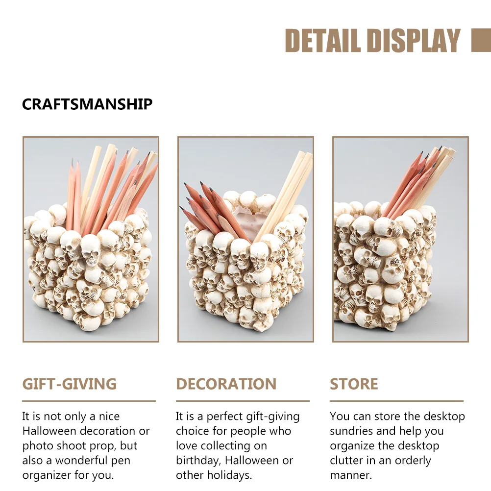 Skull Pen Holder Desktop Storage Bucket For Makeup Brushes Pens Stationery Organizer Halloween Decor Pen Storage Box
