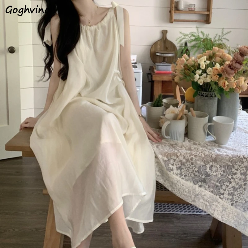 

Dresses Women French Style Loose Fit Bandage Sleeveless Chic Popular Solid Backless Summer Gentle Stylish Classic Temper Y2k