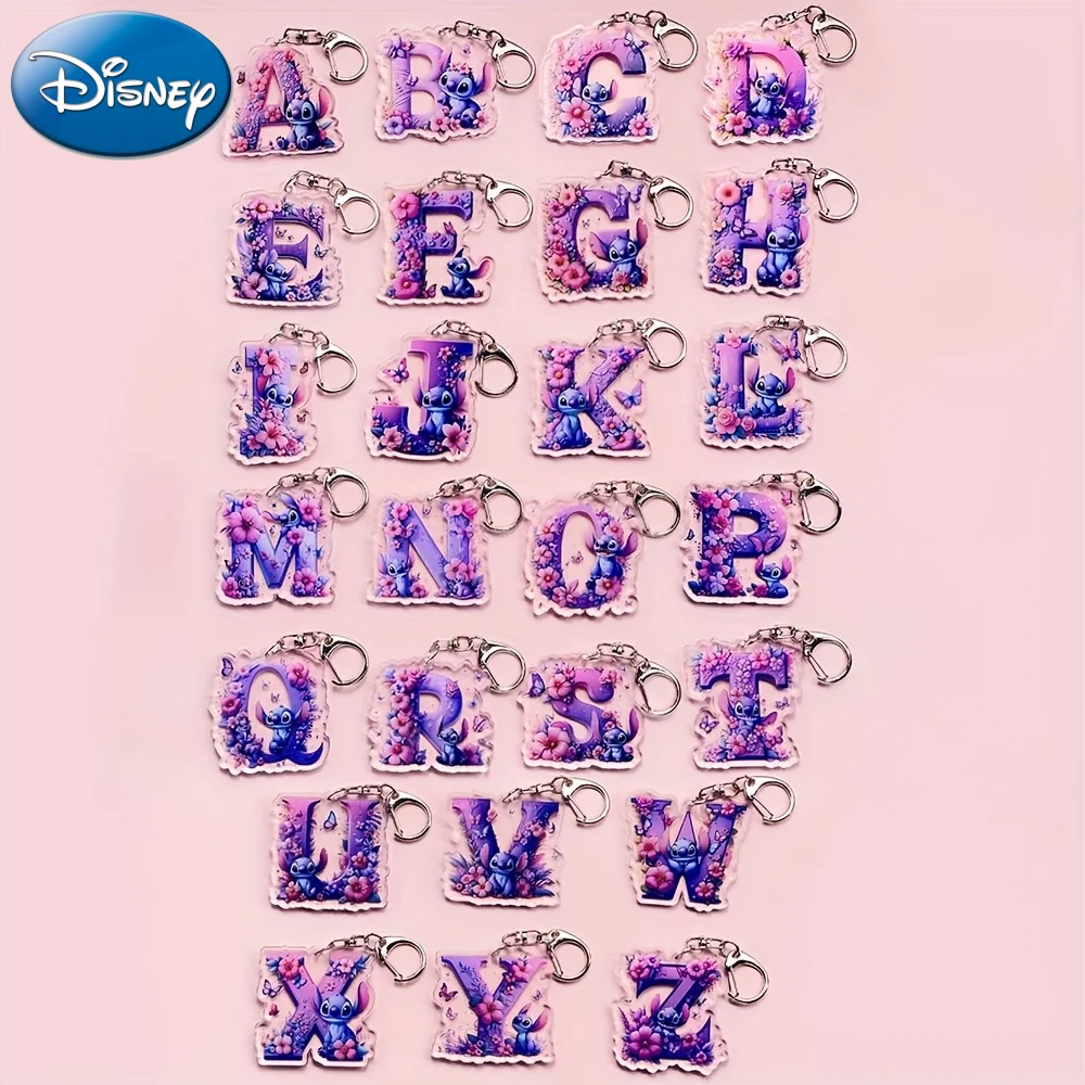 

Disney Anime Lilo & Stitch 2D Acrylic Cartoon Keychain 2in A-Z English Letters Name Car Rearview Mirror Pendant Boys Girls Gift