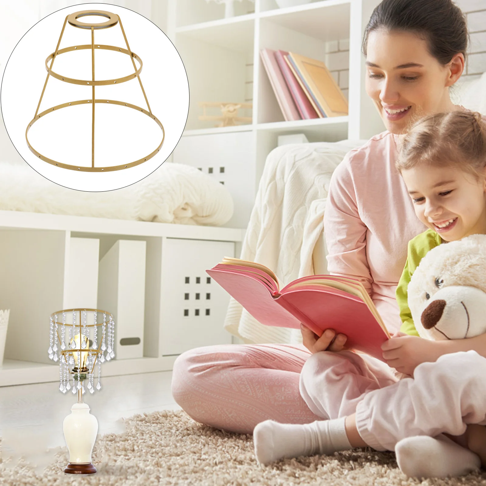 

Shade Ring Wire Lamp Cover 2-Layer Vintage Frame For Diy Table Lamp Chandelier Lighting Fixture Metal Support Cage Guard