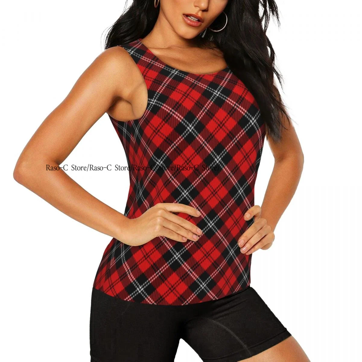 Women's Workout Tank Tops Quick Dry Sleeveless Running Athletic Shirts Diagonal Tartan Plaid Gym Yoga Tops