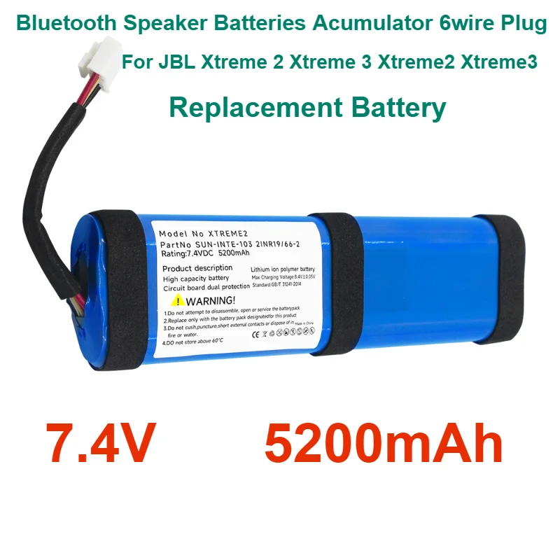 7.4V 5200mAh Bluetooth Speaker Batteries Acumulator 6wire Plug For JBL Xtreme 2 Xtreme 3 Xtreme2 Xtreme3 Replacement Battery