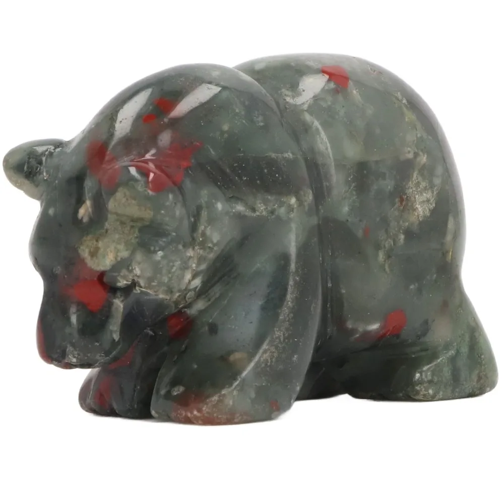1pcs Hand Carved Carved Animal Statue Bloodstone African Bear Statue Bloodstone Crystal Decor restful styled Gemstone Figurine