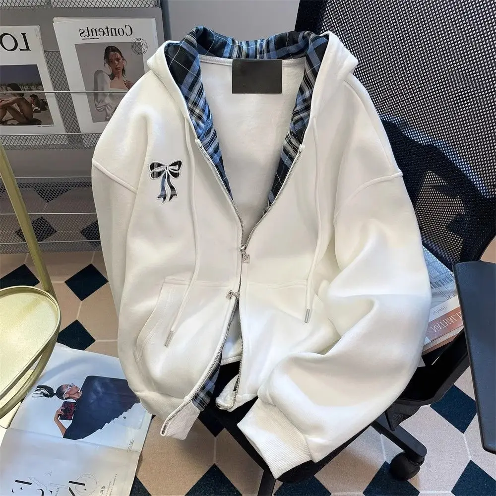 American Spring and Autumn Men and Women Trendy Personalized Cardigan Bow Hoodie Couple Loose Retro Casual Jacket Top harajuku