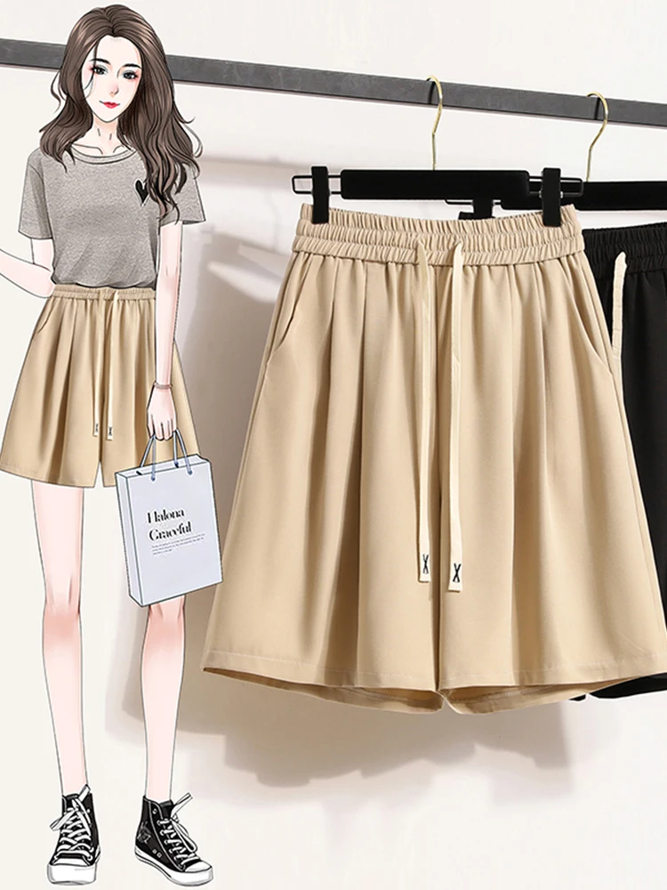 Slimming High Waist Ice Silk Five-Point Pants Women's Summer New Korean Style Wide Leg Casual Shorts Cover Belly Loose Fit