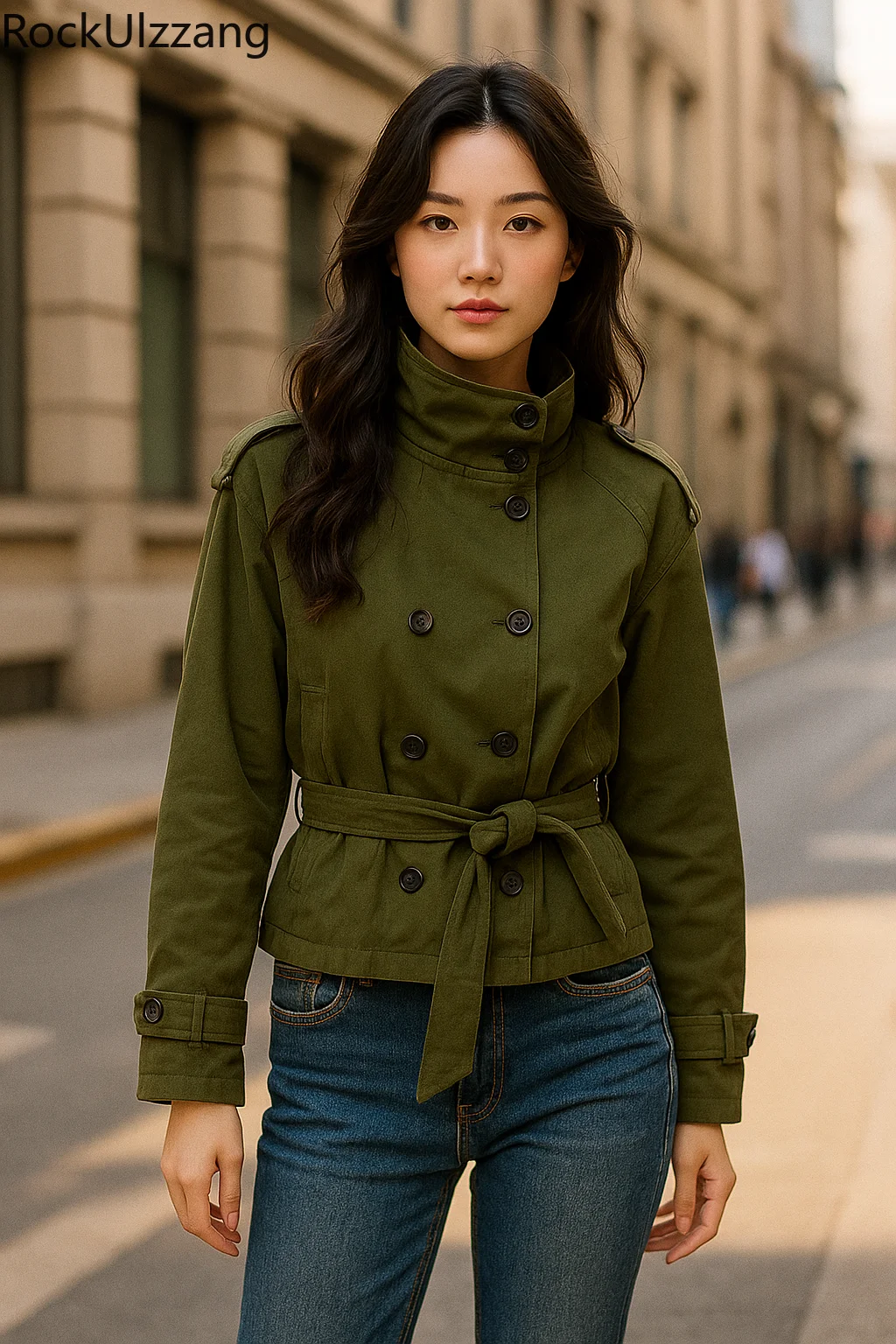 

Women Short Trench Coat 2025 New Army Green Belted Jacket Double Breasted Stand Collar Outerwear Spring Autumn