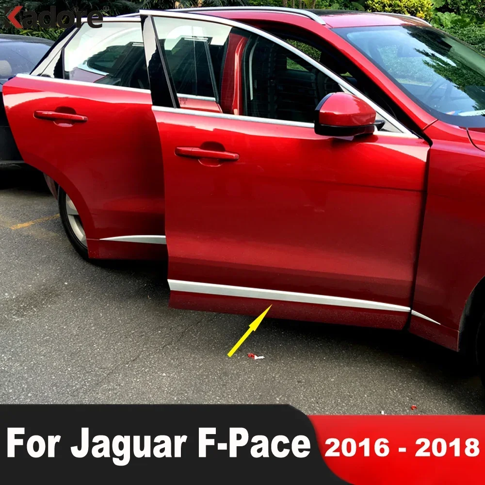 Side Door Body Trim For Jaguar F-PACE 2016 2017 2018 Chrome Car Door Panel Streamer Molding Garnish Strip Exterior Accessories