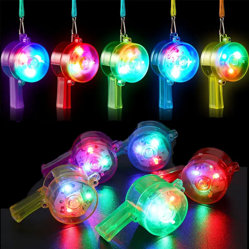 Silbato luminoso de 20 piezas para niños, silbato con luz LED con cordón, collar, regalos de fiesta de boda y cumpleaños para niños