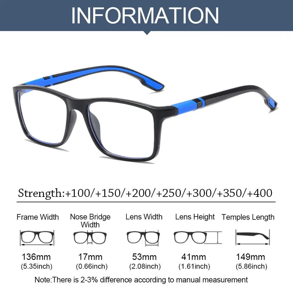 Blue Ray Blocking Anti-Blue Light Reading Glasses Ultralight Sports Hyperopia Glasses Eye Protection PC Square Eyeglasses Office