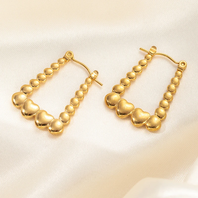 ANENJERY 316L Stainless Steel Hollow Square Texture Earrings for Women Special Niche Jewelry Gifts Wholesale