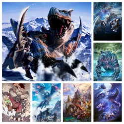 Monster Hunter World Game 5d Diamond Painting Rhinestone Photo Rathlos Dinosaur Mosaic Cross Stitch Wall Art Decor