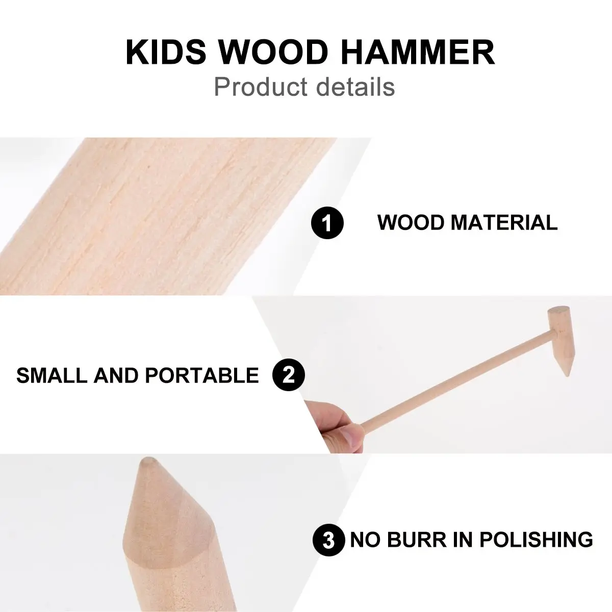 10 szt. Drewnianych młotków dla dzieci, mini młotki, małe młotki, narzędzie do koordynacji ręka-oko dla niemowląt, trwałe, gładkie, bezpieczne wykonanie