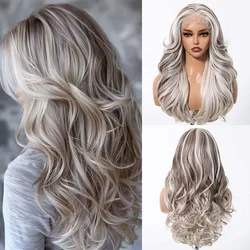 Gray White Highlight Synthetic Wigs 13*6 Lace Frontal Wig Preplucked Long Body Wave Hair for Women Afro Lace Wigs Brazilian Wig