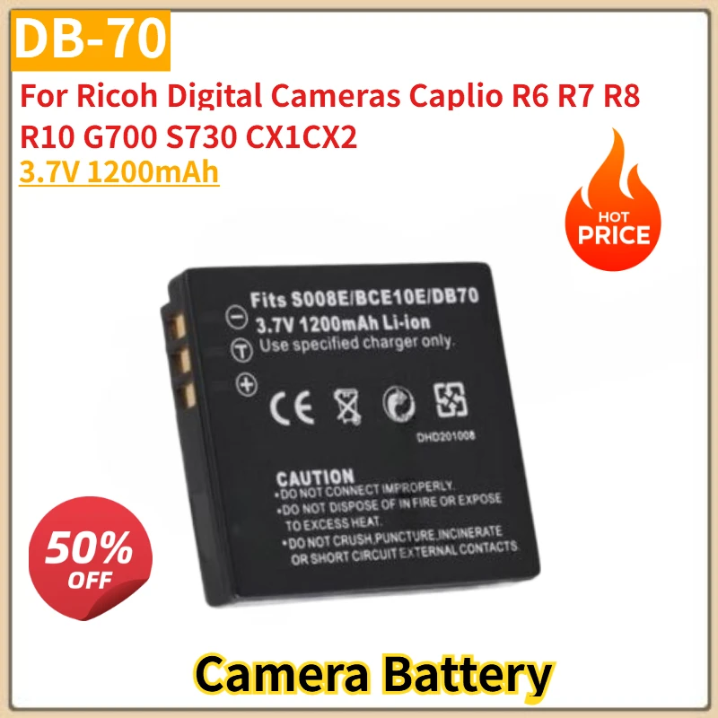

DB-70 Camera Battery 3.7V 1200mAh for Ricoh Digital Cameras Caplio R6 R7 R8 R10 G700 S730 CX1 CX2 Brand-New High Quality