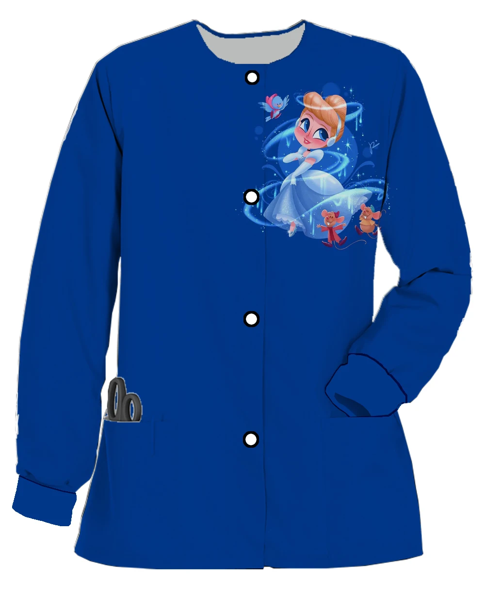 Ladies\' new work clothes, long-sleeved round-neck pocket cardigans, Disney series, Cinderella printed women\'s jackets