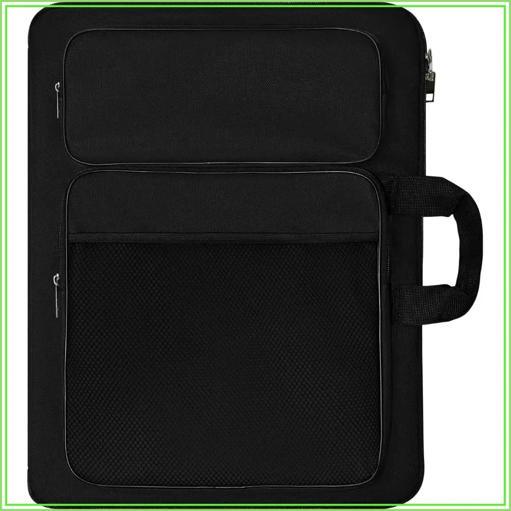 

Kids Art Portfolio Bag 15x18in - Durable Tote Backpack for A3 Artwork, 5 Pockets, Black