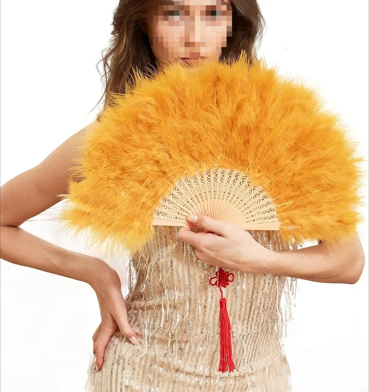 Happy Feather Handheld Marabou Feather Fan, 1920s Vintage Style Flapper Hand Fan for Costume Party and Dancing-White