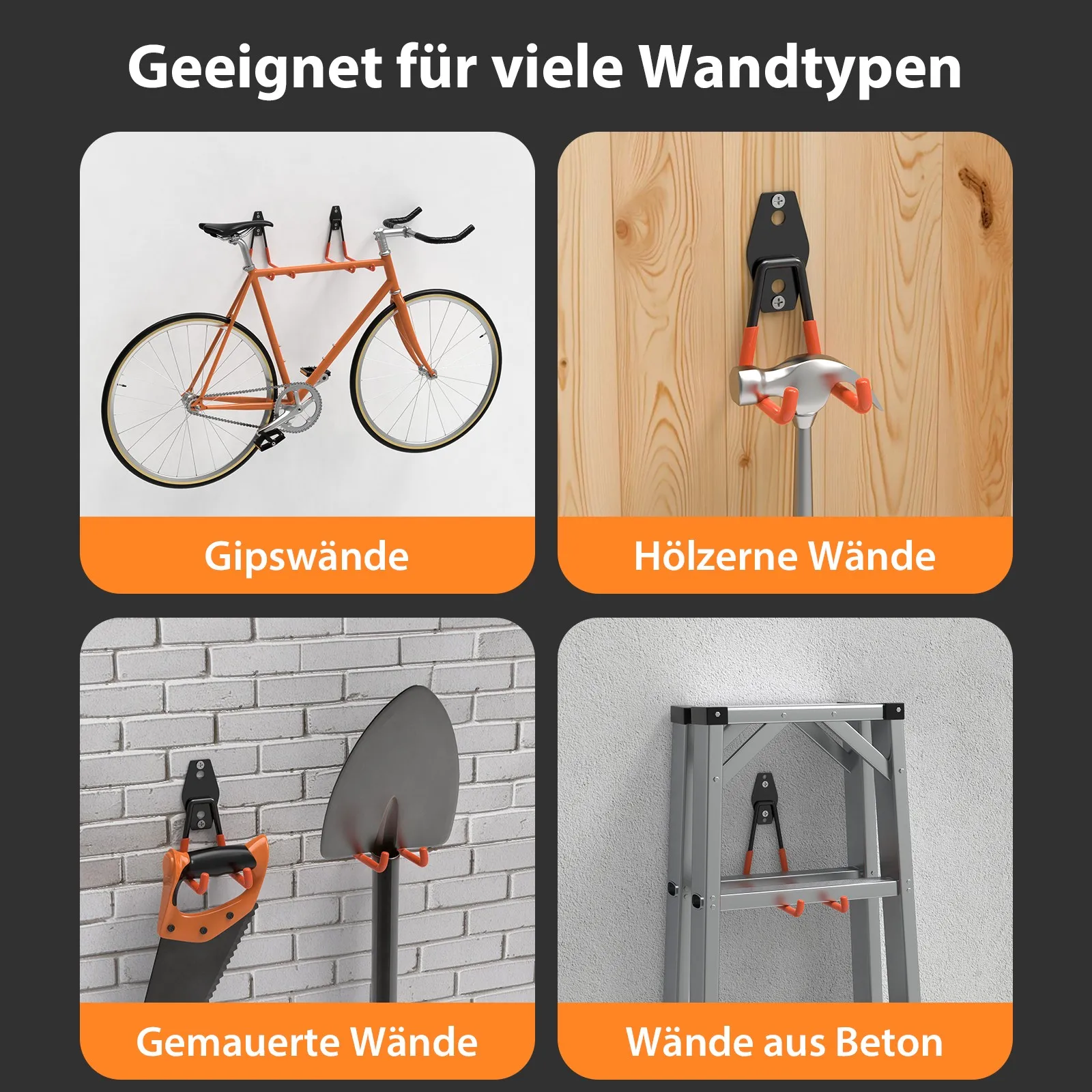 Set da 12 ganci da parete in acciaio resistente, ideali per l’organizzazione e lo stoccaggio in garage, perfetti per appendere utensili e altri oggetti, multifunzionali e salvaspazio (12 ganci + 12