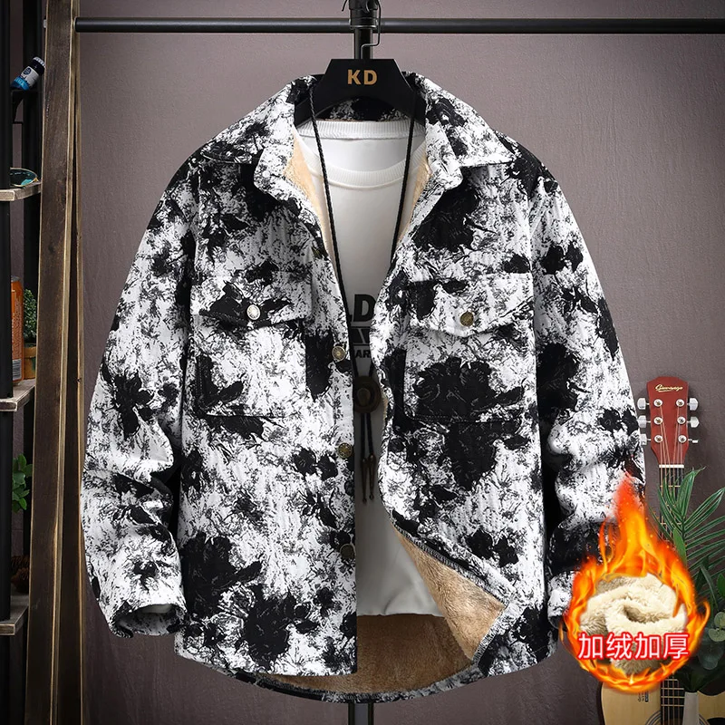 2024 winter new Men's printing coats high quality outwear casual autumn thick and warm jacket full size M-4XL