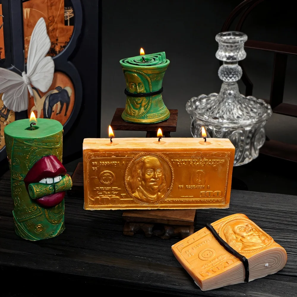 DIY Currency Silicone Candle Mold Rectangular Shape Currency Resin Mold Irregular Column Plaster Mold for Candies Dessert Decor