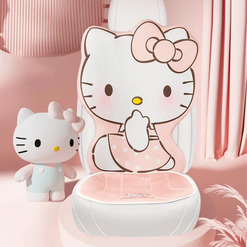 Hello Kitty Winter Plush Car Seat Cushion Set, Exquisite Quilted Cartoon Ladies Interior Kit, Soft Comfortable Fits Most Cars