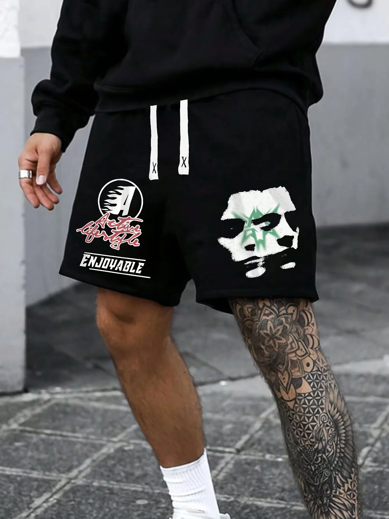 

Simple English Letter Printed Drawstring Waist Shorts, Summer Casual and Versatile Shorts Suitable for Urban Streetwear Outfits