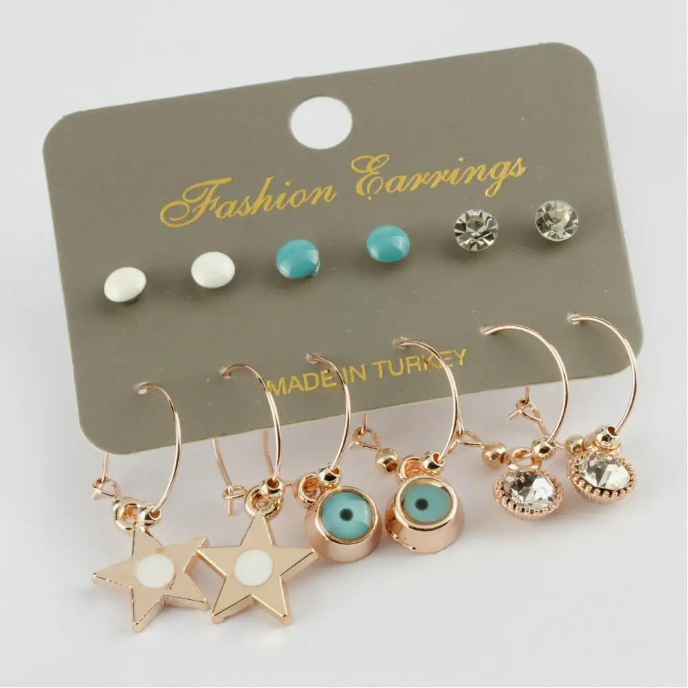 12'li Star Figured Cabochons Ring Earrings