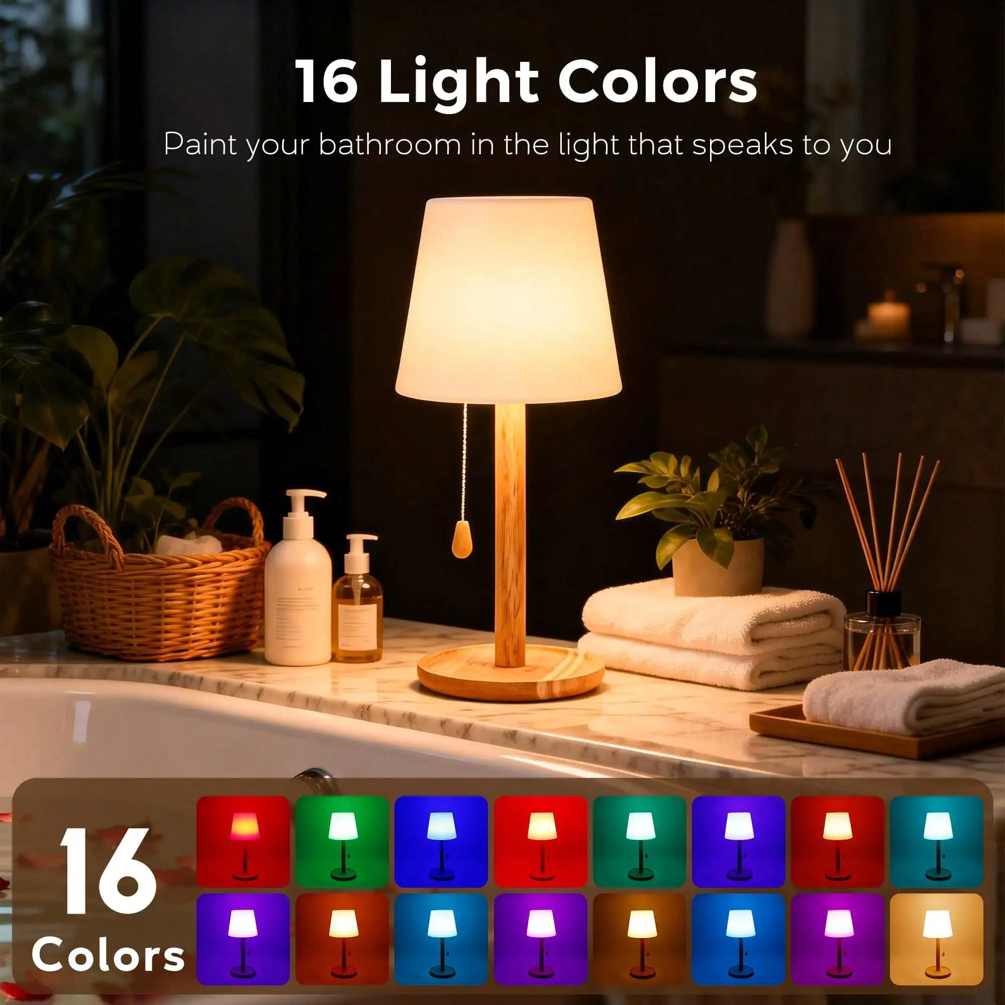 Cordless Shower Lamp, Rechargeable Bathroom Lamp With 16 Color Changing Options, Dimmable Table Lamp With Remote Control, LED Night Light For Shower Area, Bedroom, Restaurant, Camping