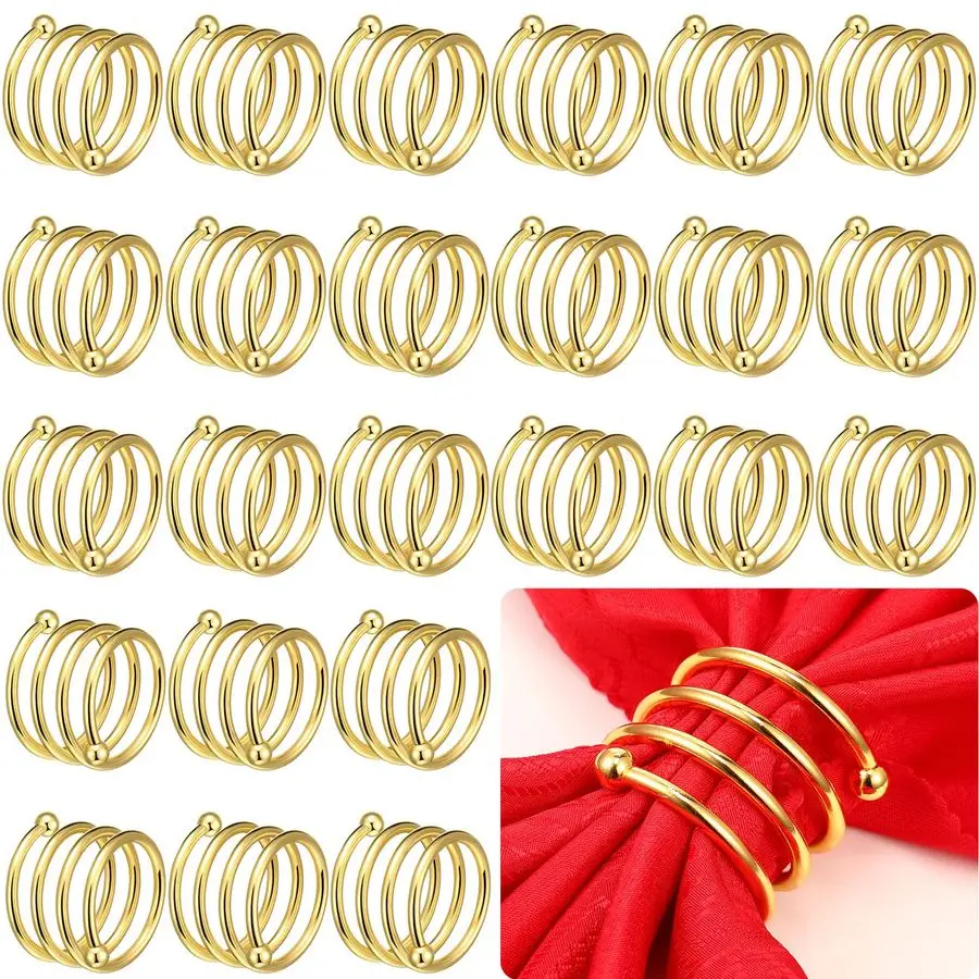

50 Pcs Gold Napkin Rings Metal Spiral Napkin Rings Round Napkin Holders Buckles DIY Cloth Napkin Holder for Christmas Thanksgivi