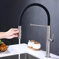Stainless Steel Kitchen Faucet Pull Out Down Sink Mixer Tap 360 Swivel Spout Magnet buckle Hot and Cold Water Torneira,Black
