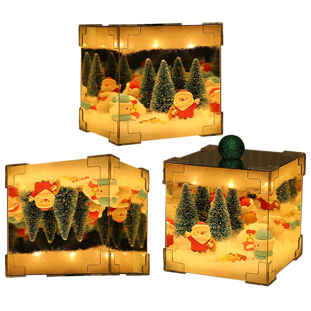 Santa Claus Night Light Material Package Creative Cube Design Nightlight Snow Scene Decorative Light for Indoor Festive Decor