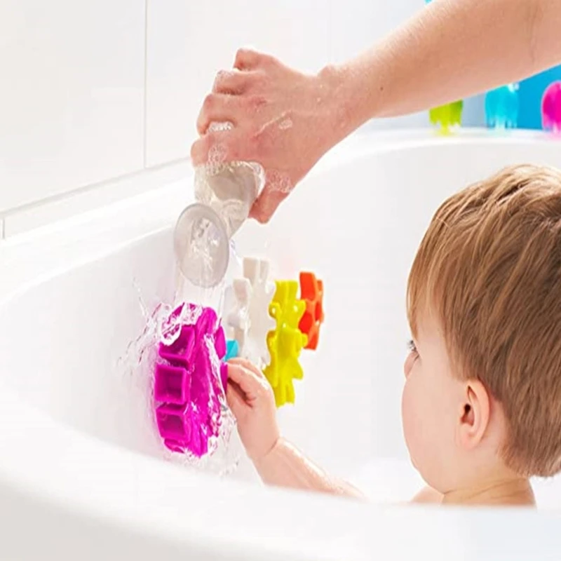 Juguetes de baño para bebés, ventosa colorida, rueda de engranaje, juguete para niños, bañera, pequeña rueda de agua